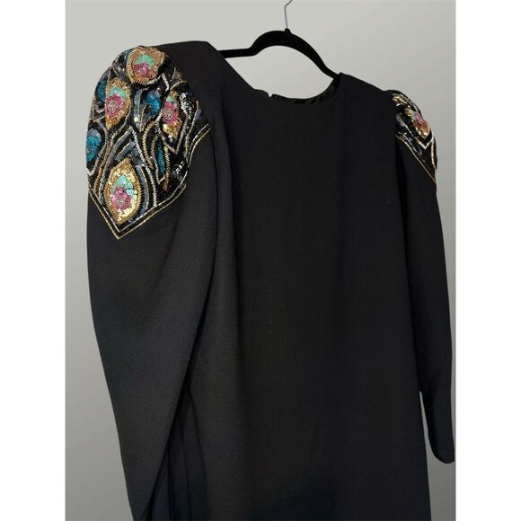 Rare Vtg Jack Bryan Stunning Evening Chiffon, Dress Black And Gold‎ Sequined - Picture 1 of 4